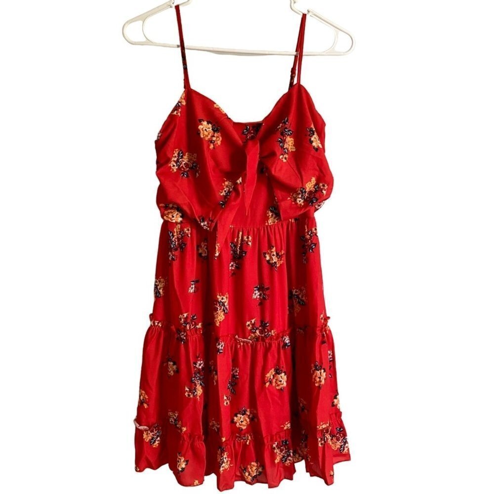 Ecowish Floral Spaghetti Strap Tie Knot Front Flowy Mini Swing Dress Medium NWT